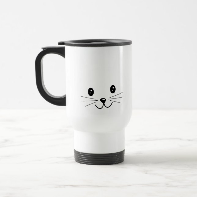 Cute Cat Face. Travel Mug (Left)