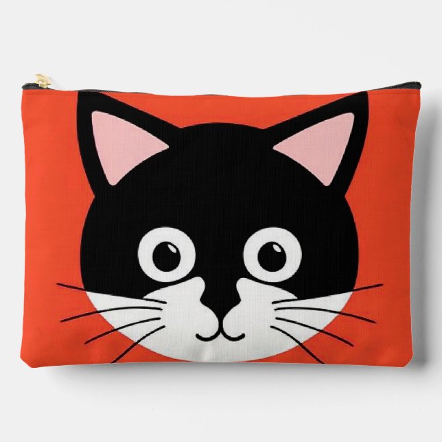Cute Cat Face Vibrant Illustration Accessory Pouch (Front)