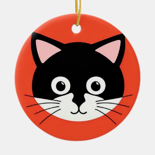 Cute Cat Face Vibrant Illustration Ceramic Tree Decoration (Front)