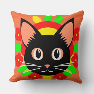 Cute Cat Face Vibrant Illustration Cushion