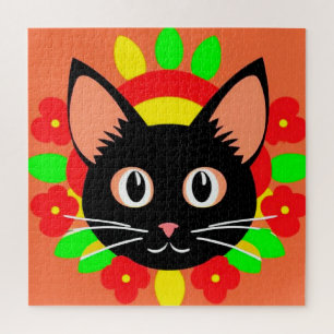 Cute Cat Face Vibrant Illustration Jigsaw Puzzle