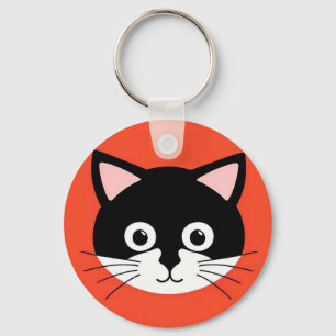 Cute Cat Face Vibrant Illustration Key Ring
