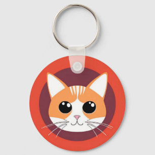 Cute Cat Face Vibrant Illustration Key Ring