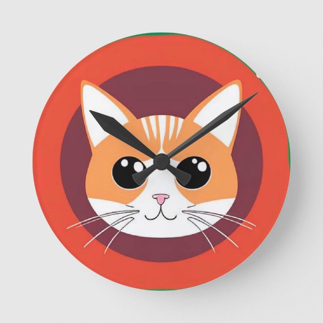 Cute Cat Face Vibrant Illustration Round Clock (Front)