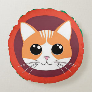 Cute Cat Face Vibrant Illustration Round Cushion