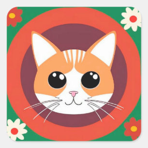 Cute Cat Face Vibrant Illustration Square Sticker