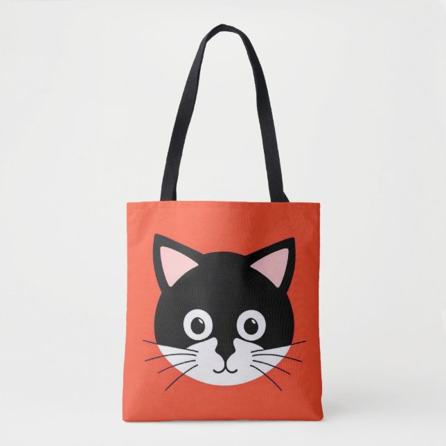 Cute Cat Face Vibrant Illustration Tote Bag (Front)