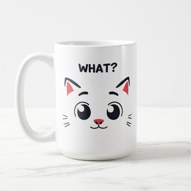 Cute Cat Face "WHAT?" Funny Expression Mug (Left)