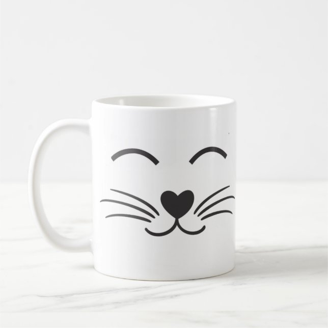 Cute Cat Face With Wiskers Coffee Mug (Left)
