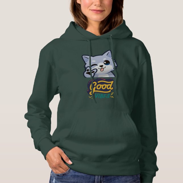 Cute Cat Face Women,s Basic Hooded Sweatshirt (Front)