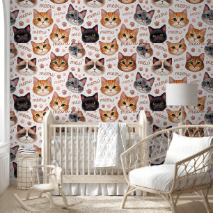 Cute cat faces and now text sweet kitten seamless  wallpaper