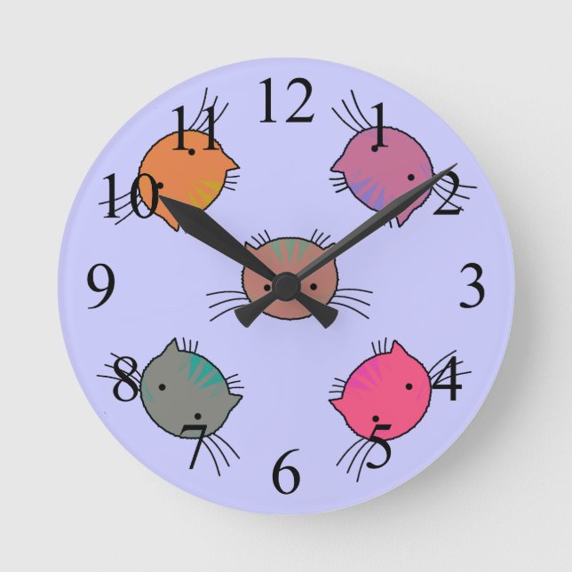 Cute Cat Faces Girls Wall Clock (Front)