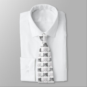 Cute Cat Faces Grey Cat Pattern Tie