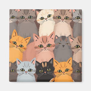 Cute Cat Faces Illustrated Pattern Magnet
