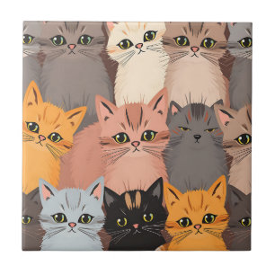 Cute Cat Faces Illustrated Pattern Tile