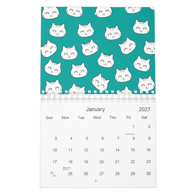 Cute Cat Faces Pattern 2026 Calendar (Jan 2027)