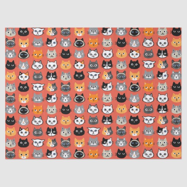 Cute Cat Faces Pattern | Cool Pet Kitty Cats Tissue Paper (Front)