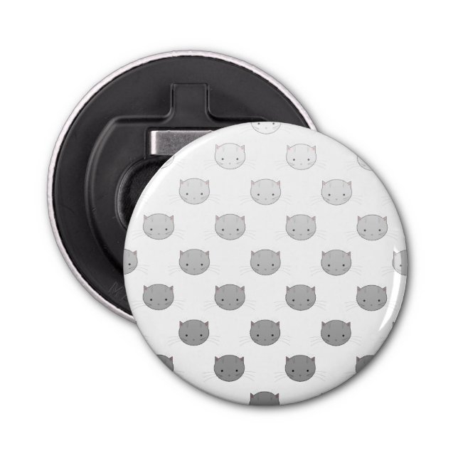 Cute Cat Faces Pattern Grey Bottle Opener (Front)