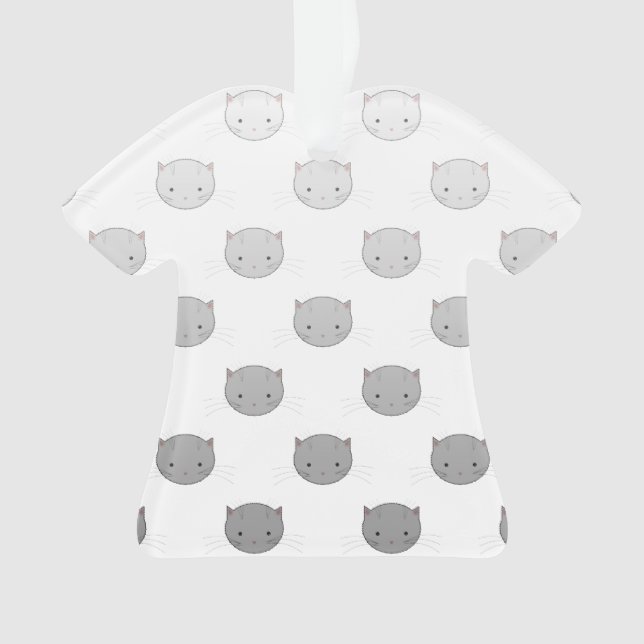 Cute Cat Faces Pattern Grey Ornament (Front)