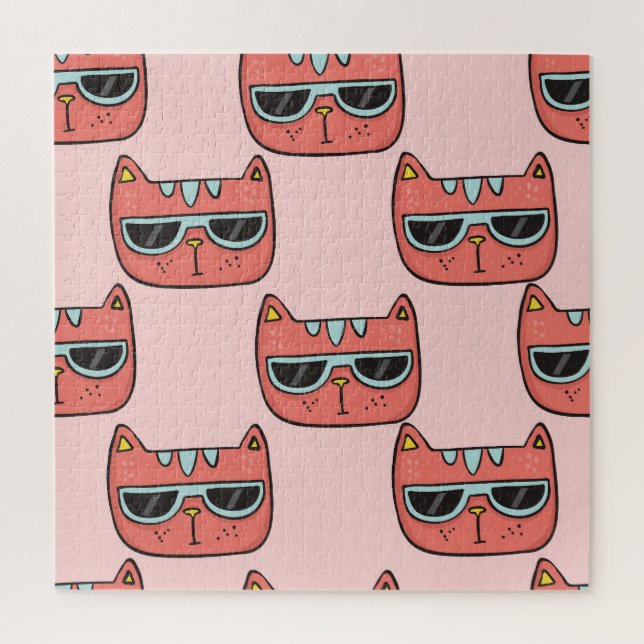 Cute cat faces, seamless pattern. jigsaw puzzle (Vertical)