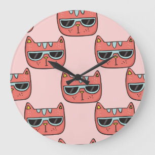 Cute cat faces, seamless pattern. large clock