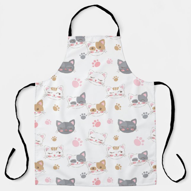 Cute cat faces smiling cats pattern apron (Front)