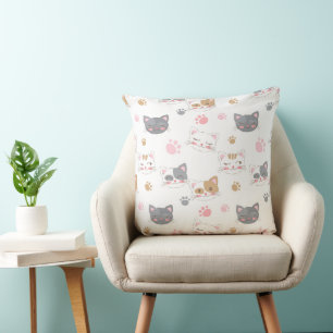 Cute cat faces smiling cats pattern cushion
