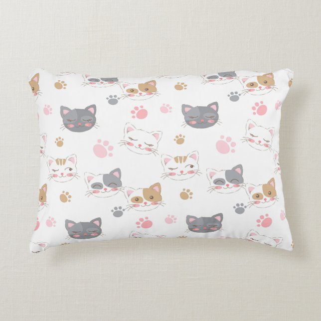 Cute cat faces smiling cats pattern decorative cushion (Front)