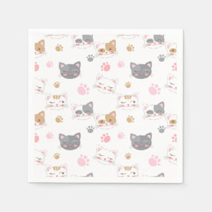 Cute cat faces smiling cats pattern napkin