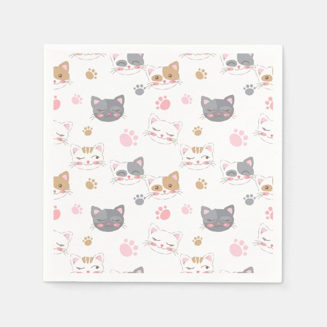 Cute cat faces smiling cats pattern napkin (Front)