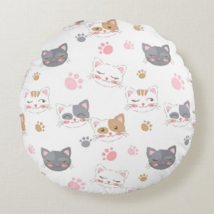 Cute cat faces smiling cats pattern round cushion