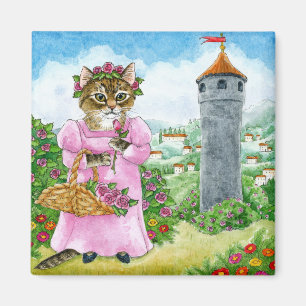 Cute Cat Fairy Tale Castle Roses magnet