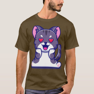 Cute Cat Falling In Love Cartoon T-Shirt
