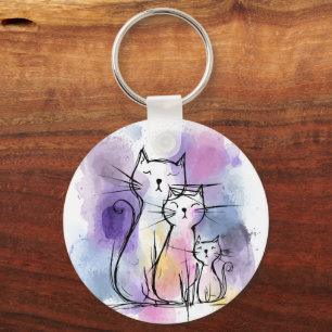 Cute Cat Family Aluminum Circle Keychain Gift