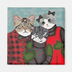 Cute Cat Family Christmas Magnet