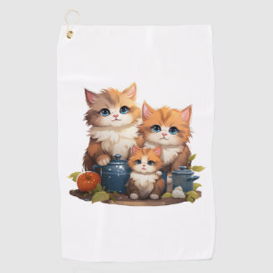 Cute cat family cooking golf towel