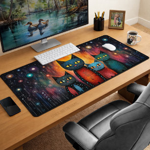 Cute Cat Family Cosmic Galaxy Art Desk Mat