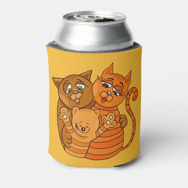 Cute Cat Family custom name & colour can cooler (Can Back)