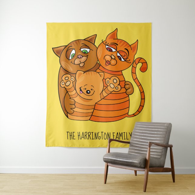 Cute Cat Family custom name & colour tapestries (In Situ)