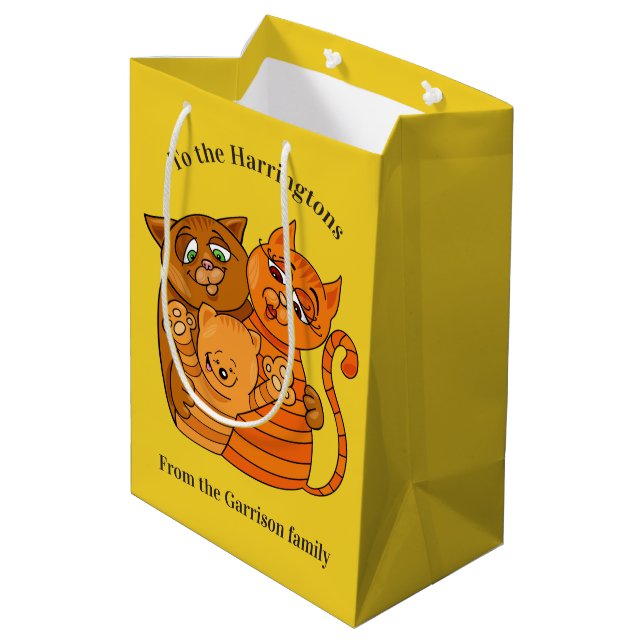 Cute Cat Family custom text & colour gift bag (Back Angled)