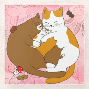 Cute Cat Family Glass Coaster