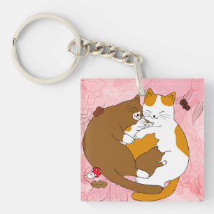 Cute Cat Family Key Ring