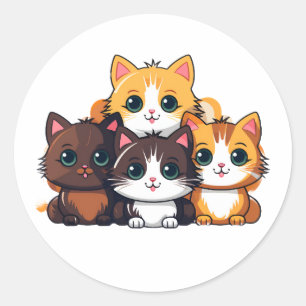 Cute Cat Family Sticker – Kawaii Animal Art for Jo