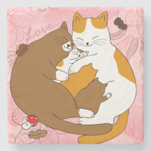 Cute Cat Family Stone Coaster