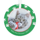 Cute Cat First Christmas Pawprints Green