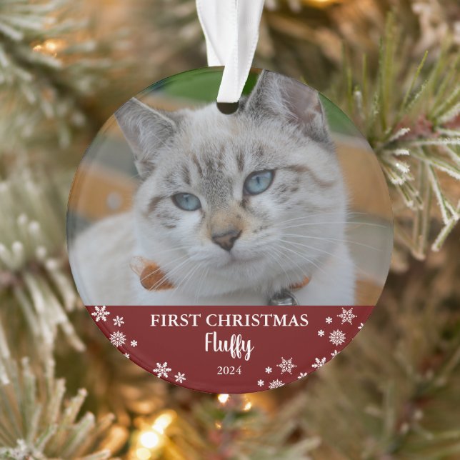 Cute cat first Christmas snowflakes photo Ornament (Tree)