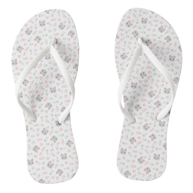 Cute Cat & Fish Bones Flip Flops (Footbed)
