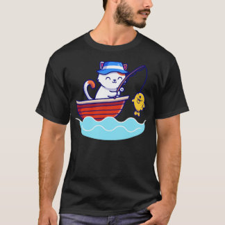 Cute Cat Fishing In The Sea On Boat T-Shirt