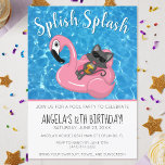 Cute Cat Flamingo Kids Birthday Pool Party Invitation<br><div class="desc">Celebrate a birthday with a stylish pool party! This grey cat wearing sunglasses is riding a pink flamingo floatie, and drinking a tropical pineapple drink as it floats around the refreshing blue pool. The modern dark grey text is completely customisable, so it can be made for kids of any age,...</div>