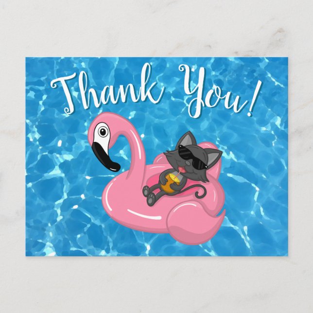 Cute Cat Flamingo Kids Birthday Pool Party Postcard (Front)